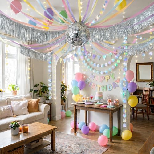 360 Pcs Birthday Party Decorations, 300 Sheets Paper Chain Strips 492ft Crepe Paper Streamers, Star Circle Foil Fringe Garland, Burlap Triangle Banners, Balloons, Honeycomb Balls, Banner - Image 6