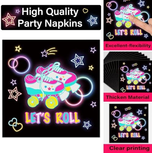 50 Guests Roller Skating Plates and Napkins Party Supplies Retro Roller Skate Party Decorations Disposable Tableware Set Let's Roll Dinnerware Favor for Boys Girls Teens Birthday, 200PCS - Image 4