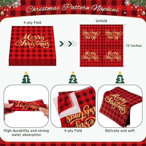 72PCS Christmas Plates and Napkins for Party Decorations, Set of 24 Merry Christmas Disposable Tableware Supplies, Gnome Red Plaid Paper Plates for Christmas in July Party - Image 4