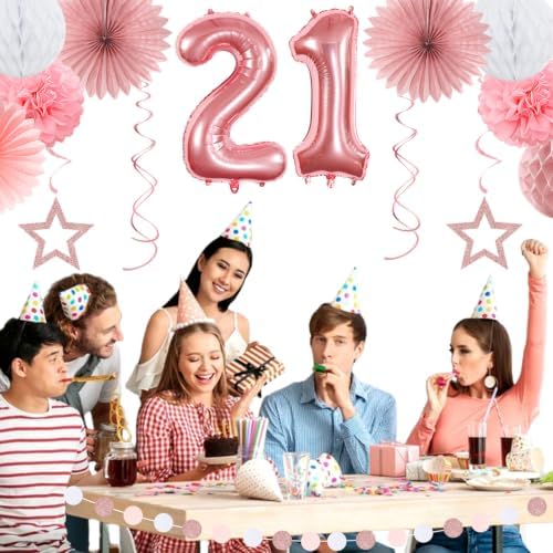 Rose Gold Light Pink White 21st Happy Birthday Party Decorations Hugmoon - Image 5