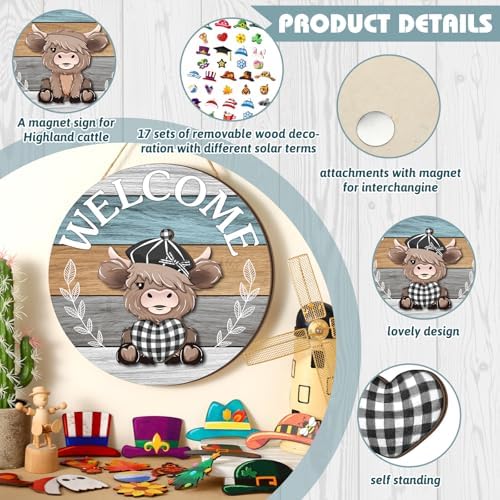 Vicenpal 35 Pcs Fall Interchangeable Highland Cow Welcome Sign, Light Blue - Image 4