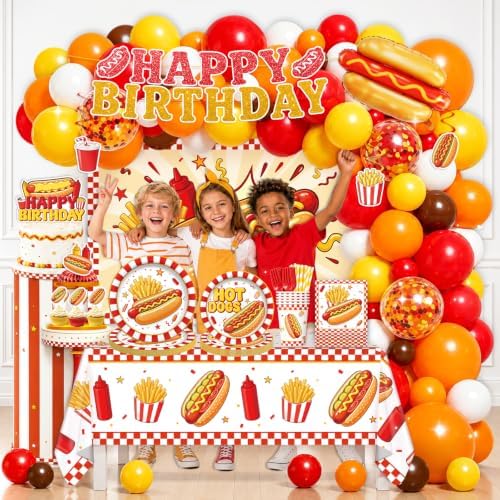 NeoRov 298 Pcs Hot Dog Party Decorations Tableware Balloon Arch Set - Image 7