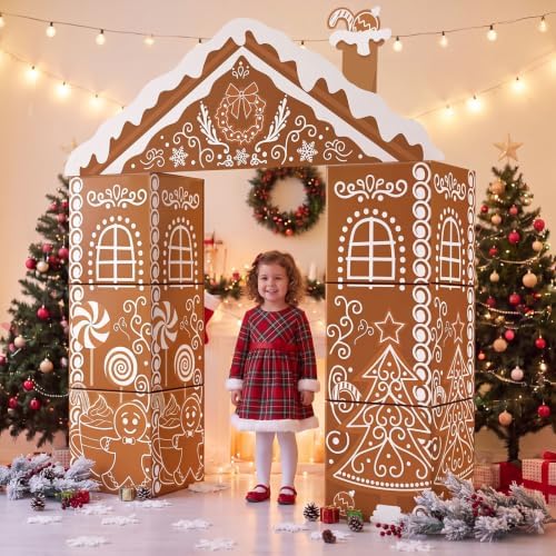 Bucherry 7 Pcs Gingerbread House Decor Christmas Cardboard Playhouse by Bucherry
