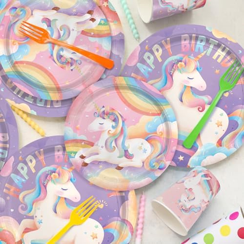 Unicorn Birthday Decorations Kit for Girl 24 Guests - for Unicorn Decorations, Includes Dinner & Dessert Plates, Napkins, Cups, Banner and Tablecloth for 1st Birthday Party Decorations - Image 3