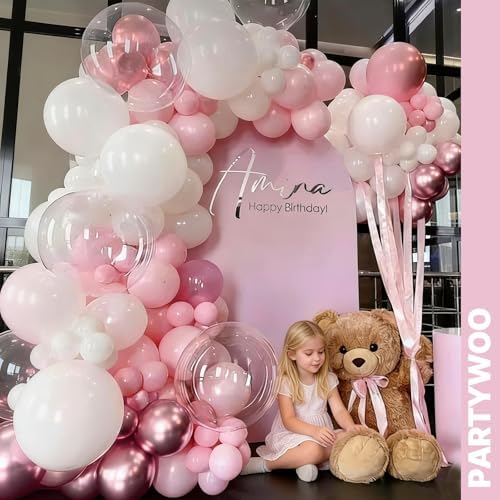 PartyWoo Pink and White Balloons 66pcs 12 Inch Light Pink White Balloons - Image 4