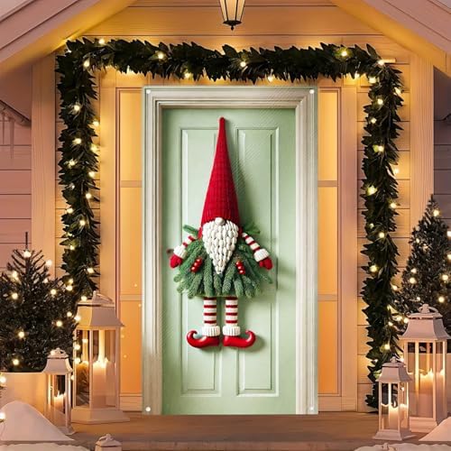 BlissYard Christmas Door Cover Red Hat Gnome 35 x 71 Inch - Image 4