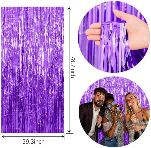 5 Pack Foil Curtain Backdrop Purple Metallic Tinsel Foil Fringe Curtains Photo Booth Props for Birthday Wedding Engagement Baby Shower Bachelorette Christmas Holiday Celebration Party Decorations - Image 6