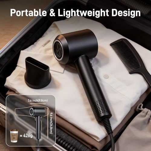 Hair Dryer, 180,000 RPM High-Speed Ionic Blow Dryer with Brushless Motor, 500 Million Negative Ions, LED Display, Low-Noise Professional Hairdryer for Fast Drying, Magnetic Diffuser for Home & Travel - Image 6