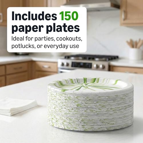 Amazon Basics Everyday Paper Plates, 10 Inch, Disposable, 150 Count, Packaging May Vary - Image 5