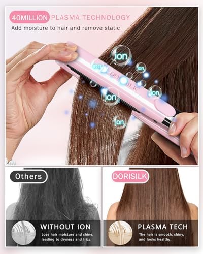 DORISILK 500 Degree High Temp Professional Hair Straightener，30s Fast Heating Ceramic Flat Iron ，2 in 1 Hair Straightener and Curler，Plasma Flat Iron Get Frizz-Free and Shiny(Pink) - Image 6