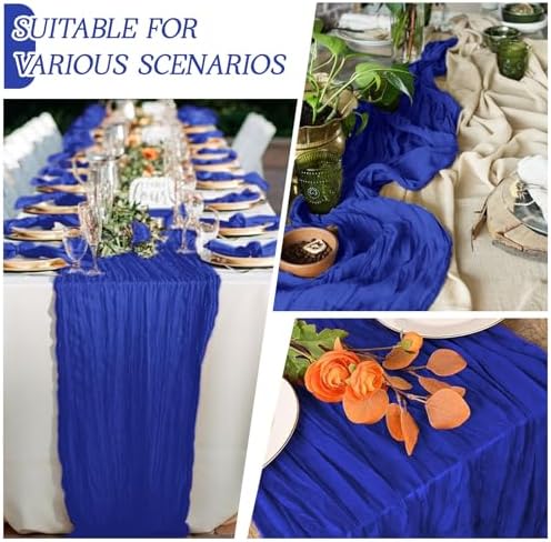 3 Pack Royal Blue Cheesecloth Table Runner 17x108 Inch Semi Sheer Boho Gauze Cheese Cloth Fabric Table Runners Table Decor for Wedding Party Baby Shower Birthday Home Decor Garden Farmhouse - Image 3