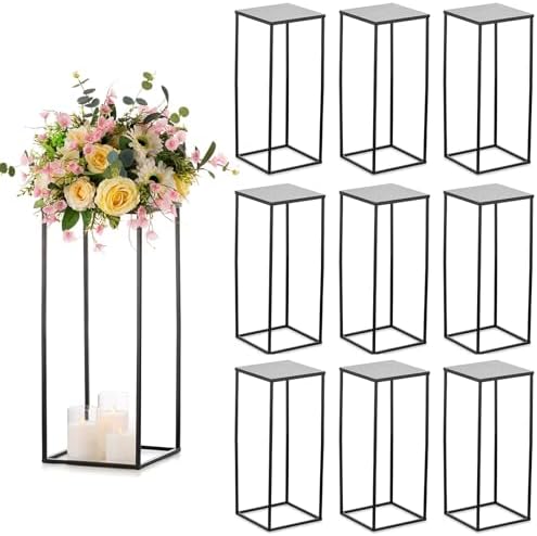 Sziqiqi Black Geometric Centerpiece Flower Stand with Plate, 10Pcs, 23.6in by SZIQIQI