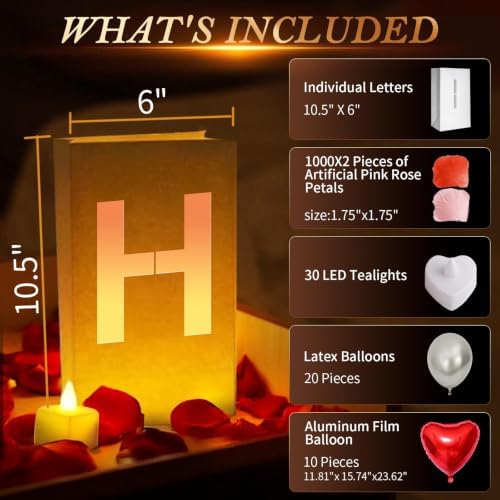 MY LOVE Light Up Letters, with Tea Lights Candles, Rose Petals, Pearlescent Foil Balloons - Luminary Paper Bags, Anniversary Decorations and Valentines' Day Decorations for Your Loved One - Image 3