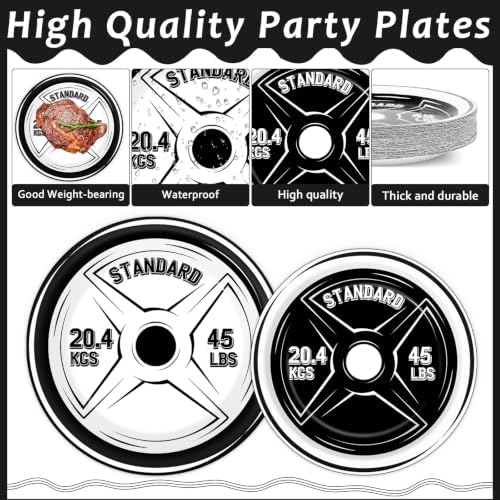 50 Guests Gym Birthday Party Supplies Decoration Bodybuilder Plates and Napkins Forks Weightlifting Tableware Barbell Birthday Party Paper Plates for Gym Lovers and Weight Lifters 200PCS - Image 3