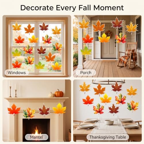 16Pcs Thanksgiving Hanging Swirl Set Party Decorations Autumn Theme Pumpkin Maple Leaf Turkey Orange Brown Red Party Supplies Sign - Image 3