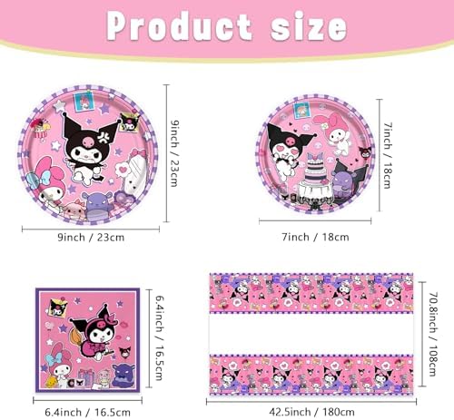 41Packs Kuromis Birthday Decorations Include 20 Plates, 20 Napkins and 1 Tablecover for Kuromis Birthday Party Supplies (kuluomi) - Image 2