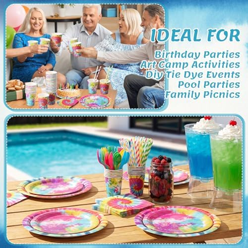 450 Pcs Tie Dye Tableware Set, Serve 50, Rainbow - Image 5