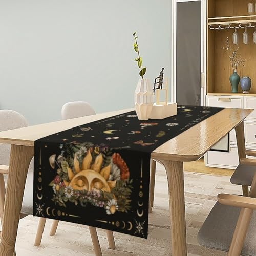 Sun Moon Moth Mushroom Table Runner Moon Phase Floral Seasonal Spring Autumn Gothic Tarot Dinner Runner for Farmhouse Kitchen Dining Table Holiday Party Decoration 13"x120" - Image 2