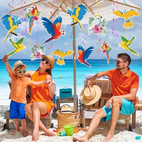 30 Pcs Tropical Birds Decorations, Hawaiian Toucan Parrot Hanging Swirl Foil Ceiling Decor for Hawaiian Luau Tiki Bar Jungle Rainforest Summer Beach Pool Party Supplies - Image 3