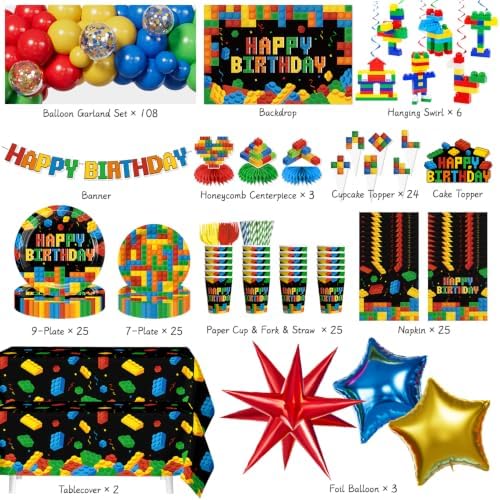 310PCS Building Block Birthday Decorations Serves 25 - Image 2