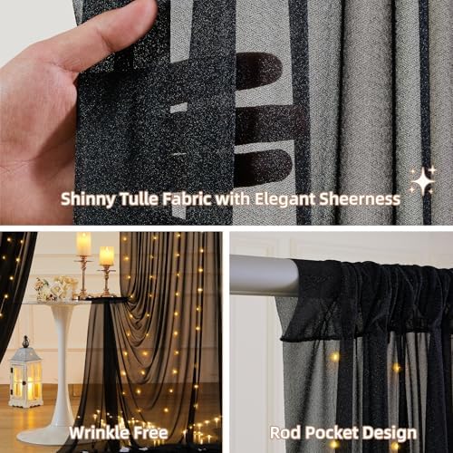 Wish Care 20x10FT Black Wrinkle Free Backdrop Curtains with Lights String for Parties - Photo Curtain Backdrop with Lights for Wedding Decorations, Bridal Baby Shower Birthday Party Photography - Image 3