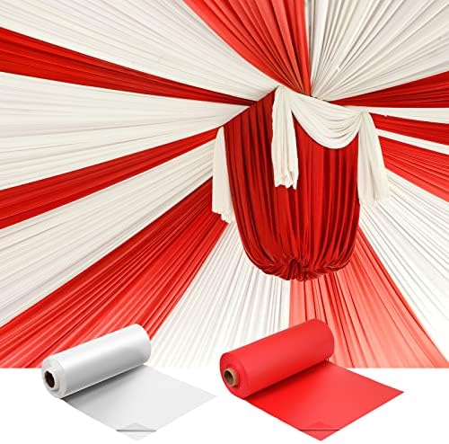 Moukeren 2 Roll Circus Carnival Table Cover Backdrop, White, Red by Moukeren