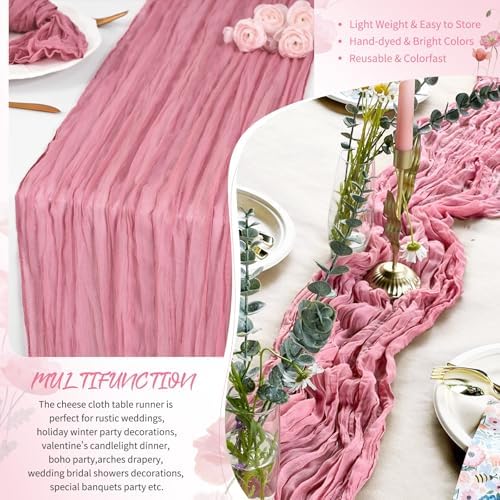 18 Pack Dusty Rose Cheesecloth Table Runner 17x108 Inches Boho Home Decor - Image 5