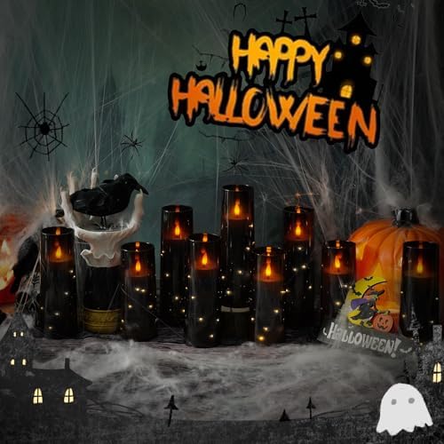 Nimiko Flickering Flameless LED Candles, 9 Pcs with Embedded Star String, Acrylic LED Pillar Candles with Remote, Suitable for Home Decoration (Black) - Image 6