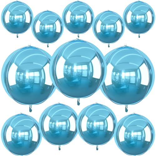 12PCS Light Blue Round Foil Balloons 22" 15" 10" Metallic Blue Balloons by vibzox