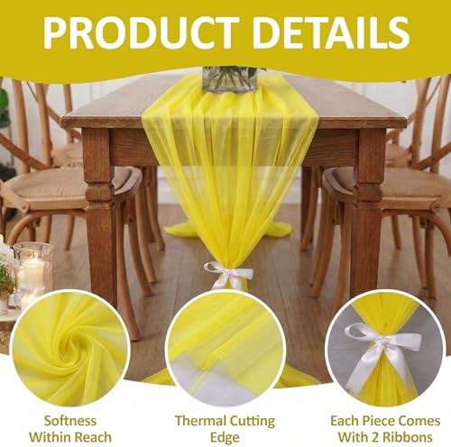 Pack of 20 Chiffon Table Runners 29 x 120 Inch, 14FT Long - Yellow - Image 5