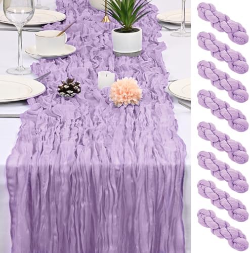 8 Pack Lavender Cheesecloth Table Runner 17x108 inch Boho Gauze Cheese Cloth Table Runners for Wedding Party Baby Bridal Shower Home Decor by Unknown