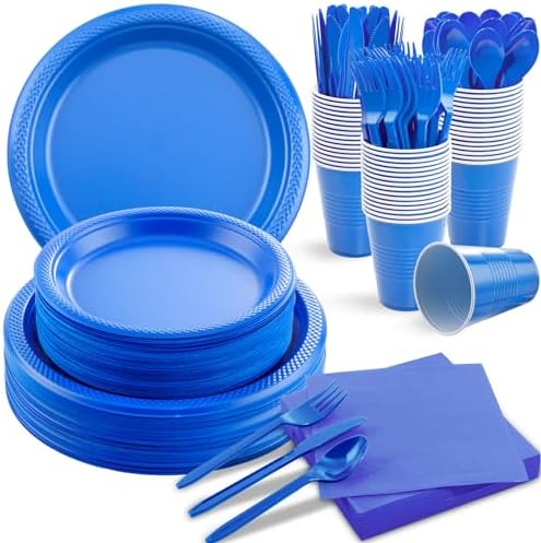 MirthMood 350 Pcs Blue Party Plates, Disposable Dinnerware Set for party by LUODA