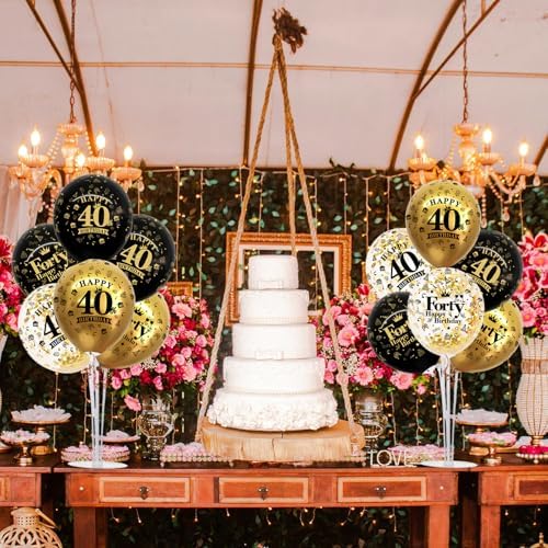 TONIFUL 4 Set Black Gold 40 Printed Balloon Stands for 40th Birthday Decor - Image 5