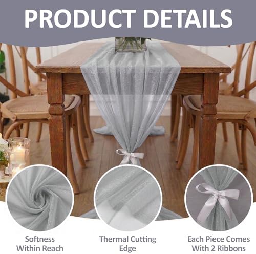Pack of 5 Chiffon Table Runners 29 x 120 Inch, 10FT Long - Cool Grey - Image 5