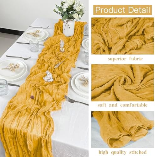 12 Pack Gold Cheesecloth Table Runner, 35x120 Inch Mustard Boho Gauze Table Runner 10ft Rustic Sheer Cheese Cloth Runners for Bridal Shower Wedding Party Baby Shower Table Decor - Image 2