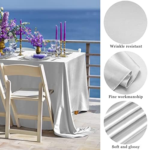 TURSTIN 4 Pack Silver Satin Tablecloth 102 x 58 Inch Overlay Table Cover - Image 3