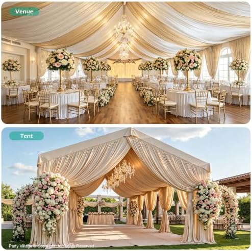 4 Panels 5ft(W) x 20ft(L) Soft Tan Ceiling Drapes for Wedding Parties - Image 5