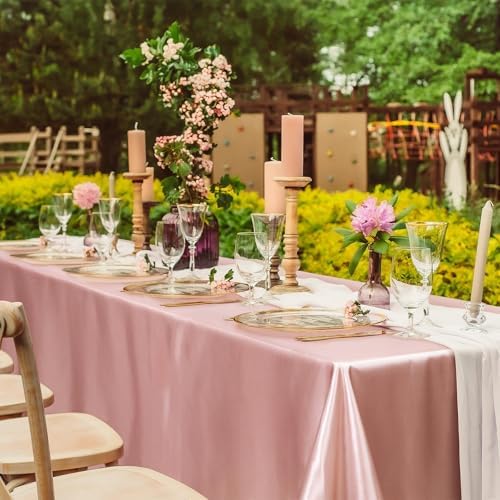 TURSTIN 1 Pack Rose Gold Satin Tablecloth 102 x 58 Inch Overlay Table Cover - Image 6
