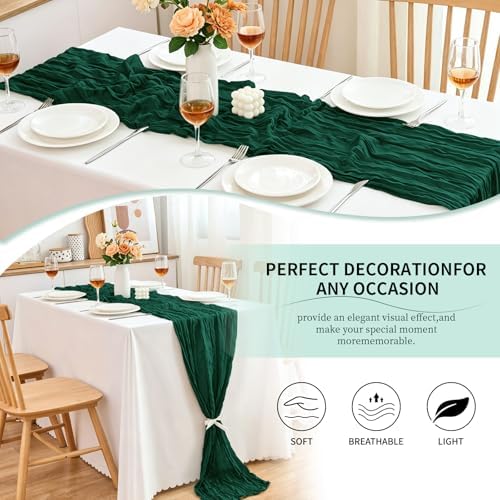 20 Pack Dark Green Cheesecloth Table Runner, 17x108 Inch Semi Sheer Boho Gauze Cheese Cloth Fabric Table Runners for Wedding Party Baby Shower Birthday Garden Farmhouse Table Decor - Image 5