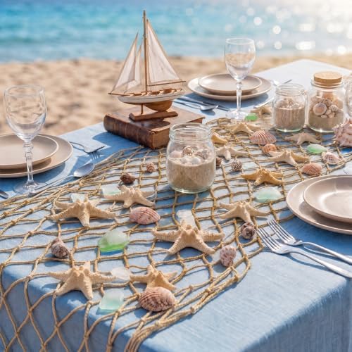 SATINIOR 6 Pcs 12 x 108'' Fishing Net Table Runner Party Decor, Linen - Image 2
