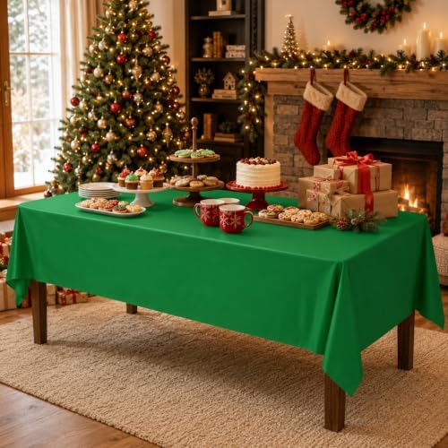 6 Pcs Christmas Plastic Tablecloths, Red Green Gold - Image 5
