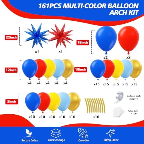 161Pcs Cartoon Balloon Garland Arch Kit - Balloons with 4D Star Gold Long Balloons for Birthday Baby Shower Cartoon Carnival Circus Hedgehog Super Hero Gamer Theme Backdrop Party Decorations - Image 2