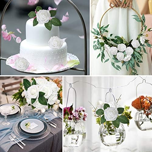 AmyHomie White Rose 25pcs Real Looking Artificial Flowers w/Stem - Image 5