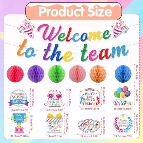 Welcome to the Team Party Banners Swirls Poms Decorations 16PCS - Image 2