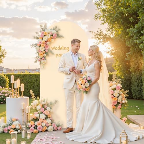 7.2 ft Arch Backdrop Cover Champagne - Double-Sided Spandex Arch Covers Stretchy Backdrop for Balloon Arches Birthday Party Baby Shower Banquet Wedding Photo Background - Image 4