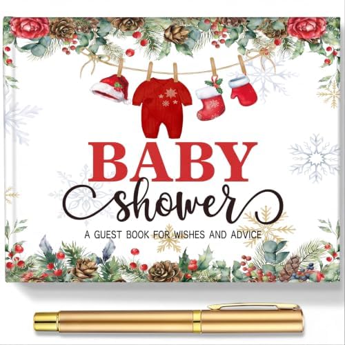 Fuyoooo 27 Pcs Christmas Baby Shower Guest Book Gold Pen Photo Corner by Liraitoya
