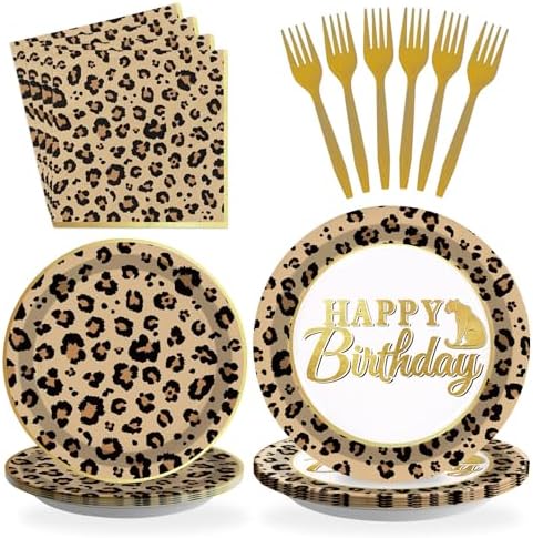 Grencian 96 Pcs Cheetah Print Birthday Decorations, Serves 24 by Grencian