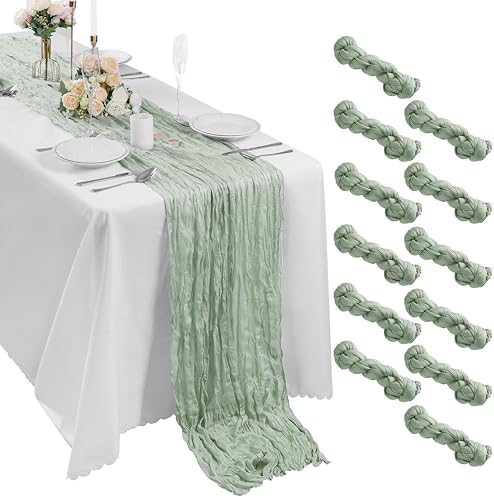Bailarina 12 Pack Cheesecloth Table Runner 17x108 Inch Long Gauze Cheese Cloth 9ft Wrinkled Sheer Table Runner for Wedding Reception Birthday Party Table Decoration (Sage Green) by Bailarina
