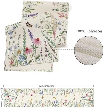 ONFAON Spring Decorations for Home,Daisy Eucalyptus Lavender Floral Leaves Summer Table Runner,Seasonal Spring Kitchen Dining Table Decoration for Home Party Decor 13x72 Inch - Image 3