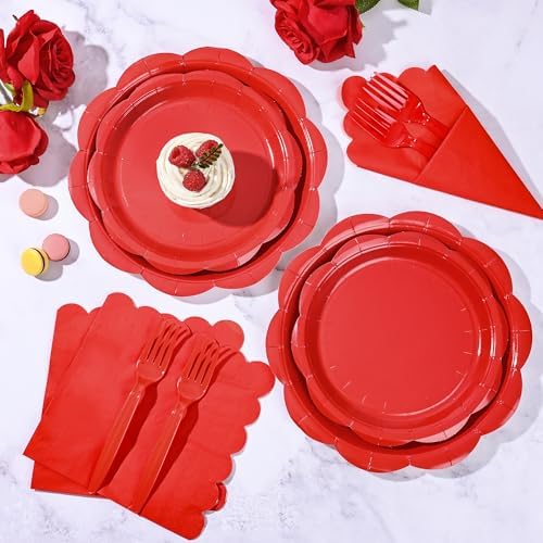 96 Pcs Red Paper Plates and Napkins Set Party Supplies Serve for 50 Guest - Image 3